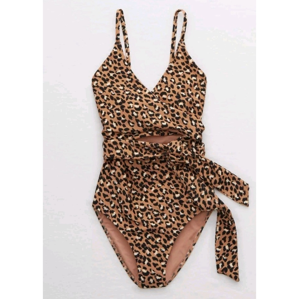 Aerie Leopard Wrap One Piece Swimsuit XS